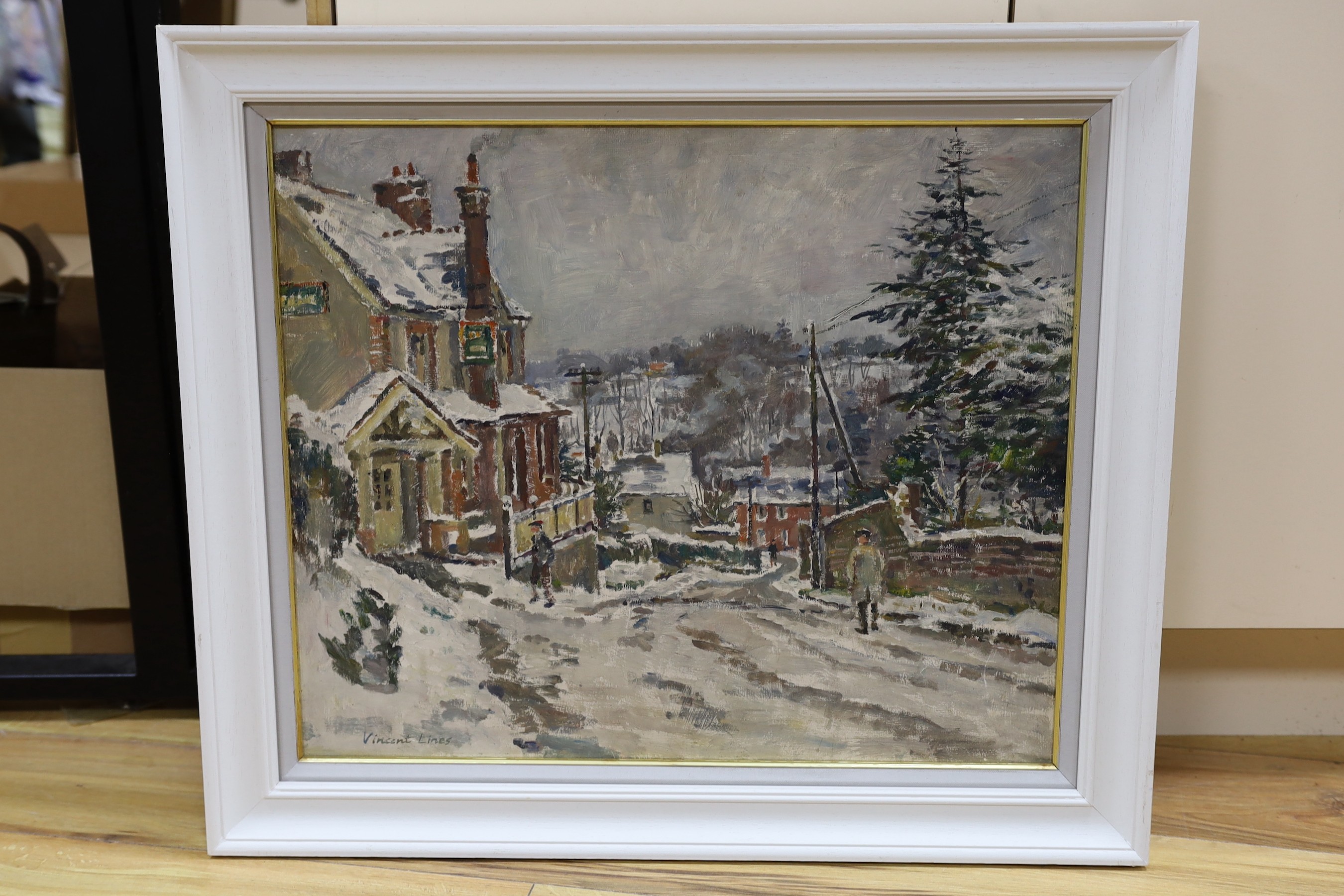 Vincent Lines (1909-1968), oil on board, 'Cooper's Arms, Crowboro', signed with Exhibition labels verso, 50 x 60cm